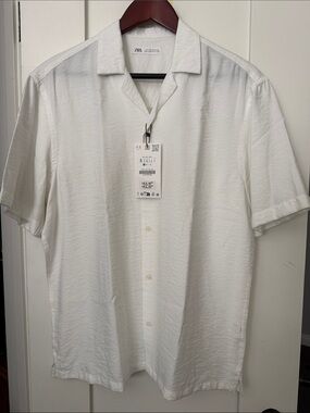 Zara White Mens Short-Sleeve Casual Button-Down Shirt size S